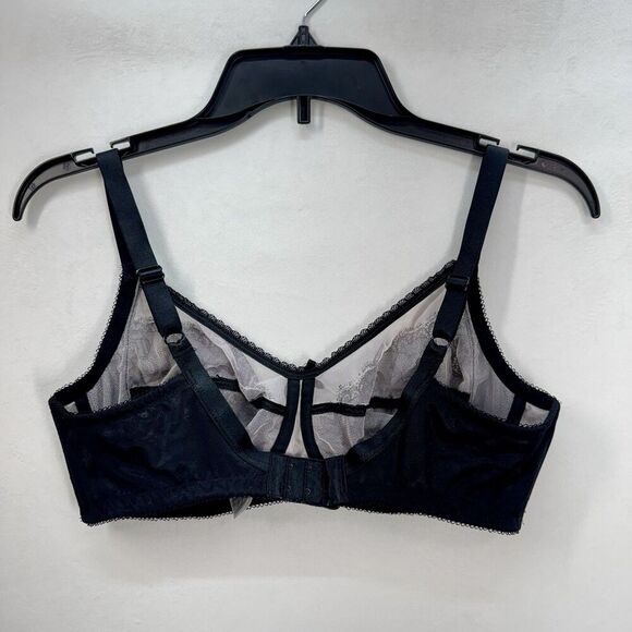 Wacoal Retro Chic Wire Free Unlined Bra Size 38C Black Lace Mesh Bow 852186 - Picture 5 of 8